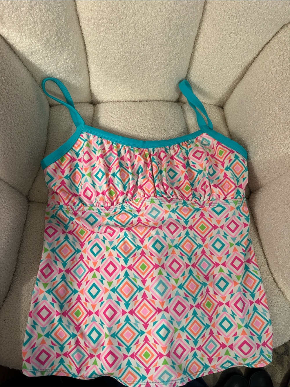 Kim‎ Rogers Pink, Turquoise & Orange Geometric Tankini Top size medium